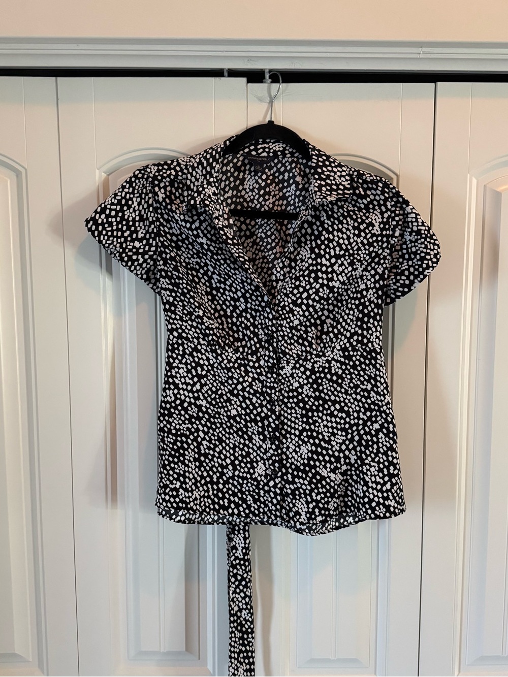 Banana Republic Black Blouse with White Dot Print
